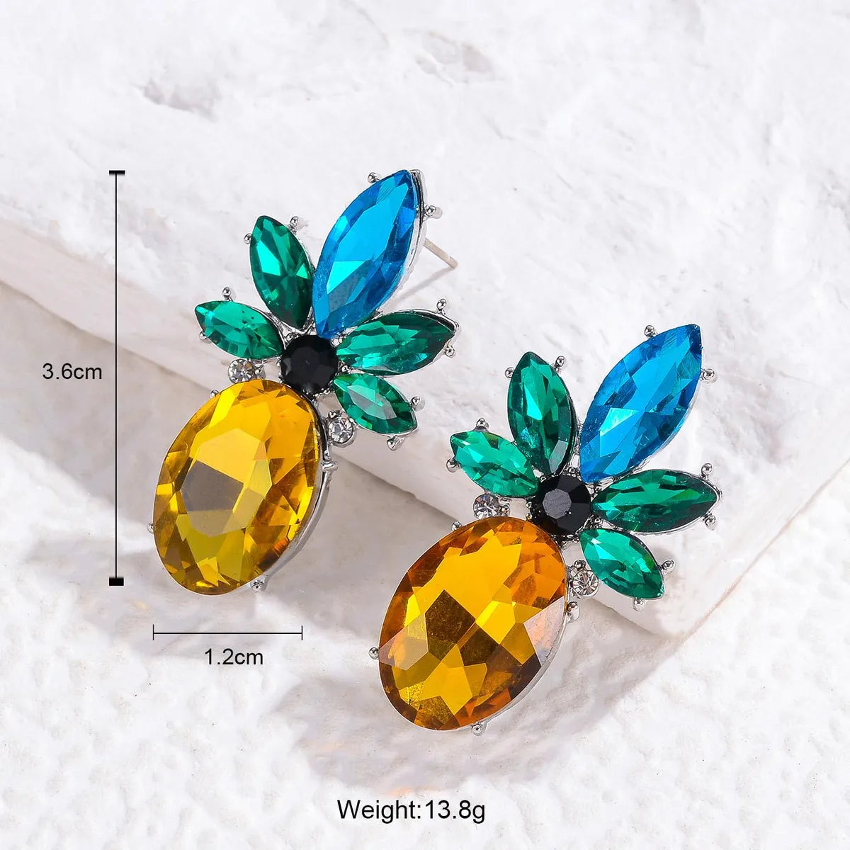 1 Pair Cute Shiny Pineapple Inlay Alloy Rhinestones Ear Studs