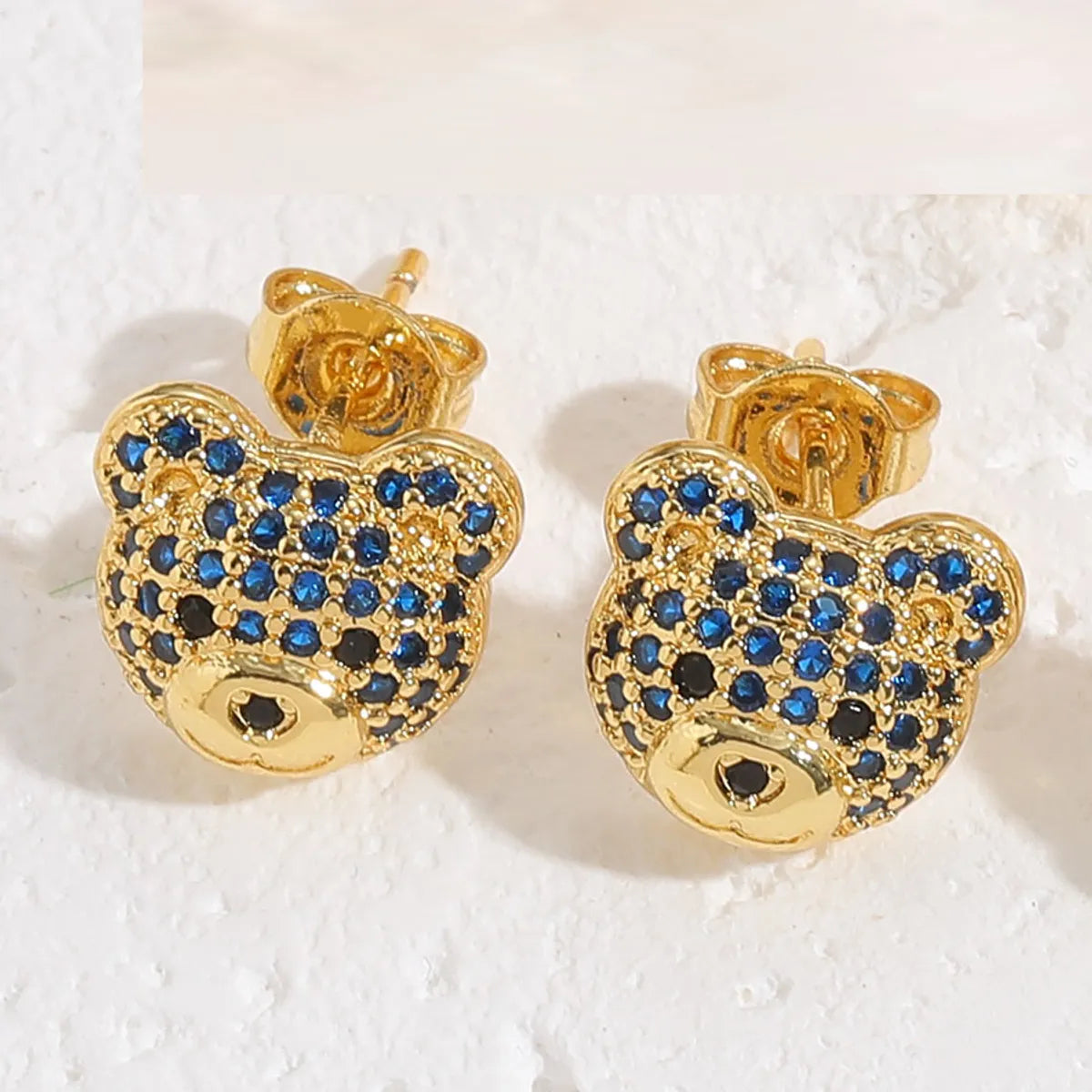 1 Pair Cute Simple Style Bear Plating Inlay Copper Zircon 14k Gold Plated Ear Studs