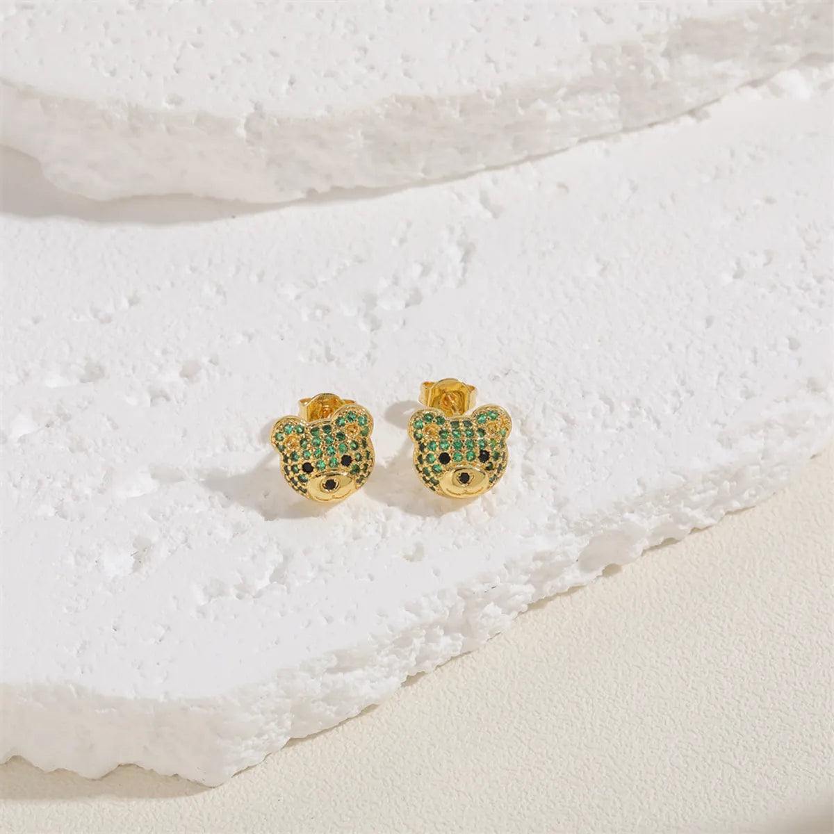 1 Pair Cute Simple Style Bear Plating Inlay Copper Zircon 14k Gold Plated Ear Studs