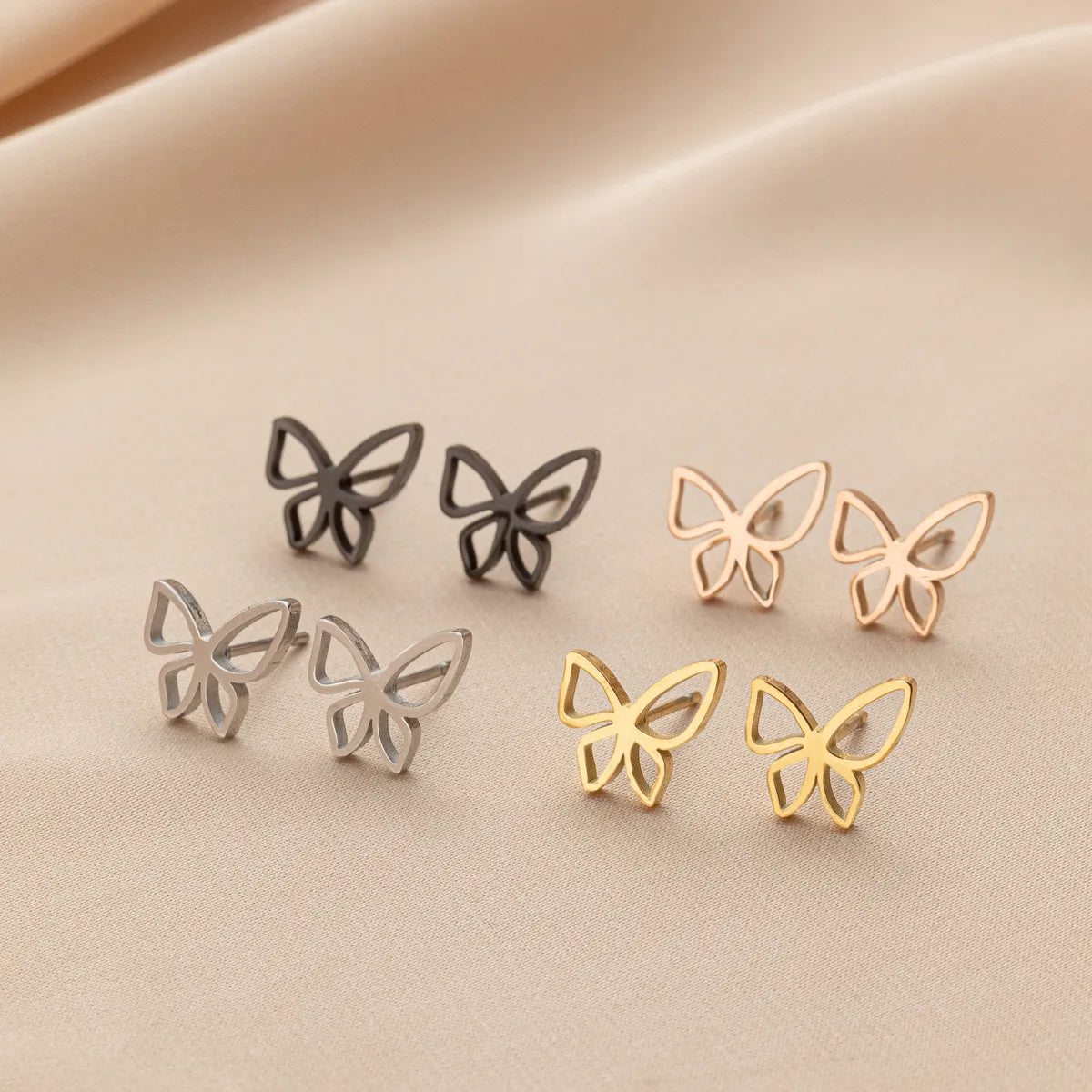 1 Pair Cute Simple Style Butterfly Polishing 304 Stainless Steel 18K Gold Plated Ear Studs