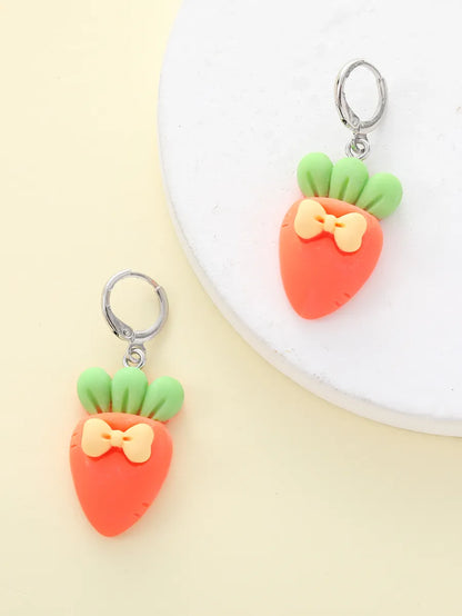 1 Pair Cute Simple Style Carrot Bow Knot Alloy Resin Drop Earrings