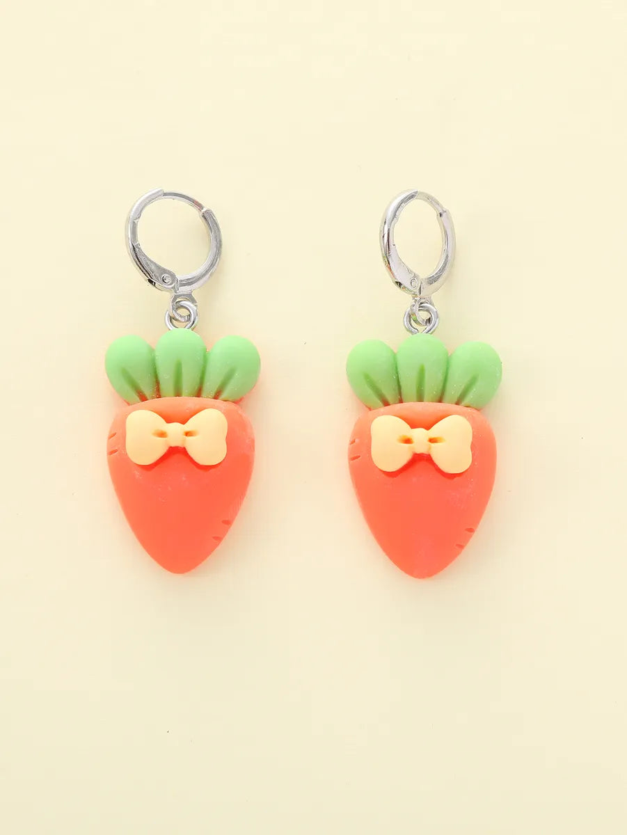 1 Pair Cute Simple Style Carrot Bow Knot Alloy Resin Drop Earrings