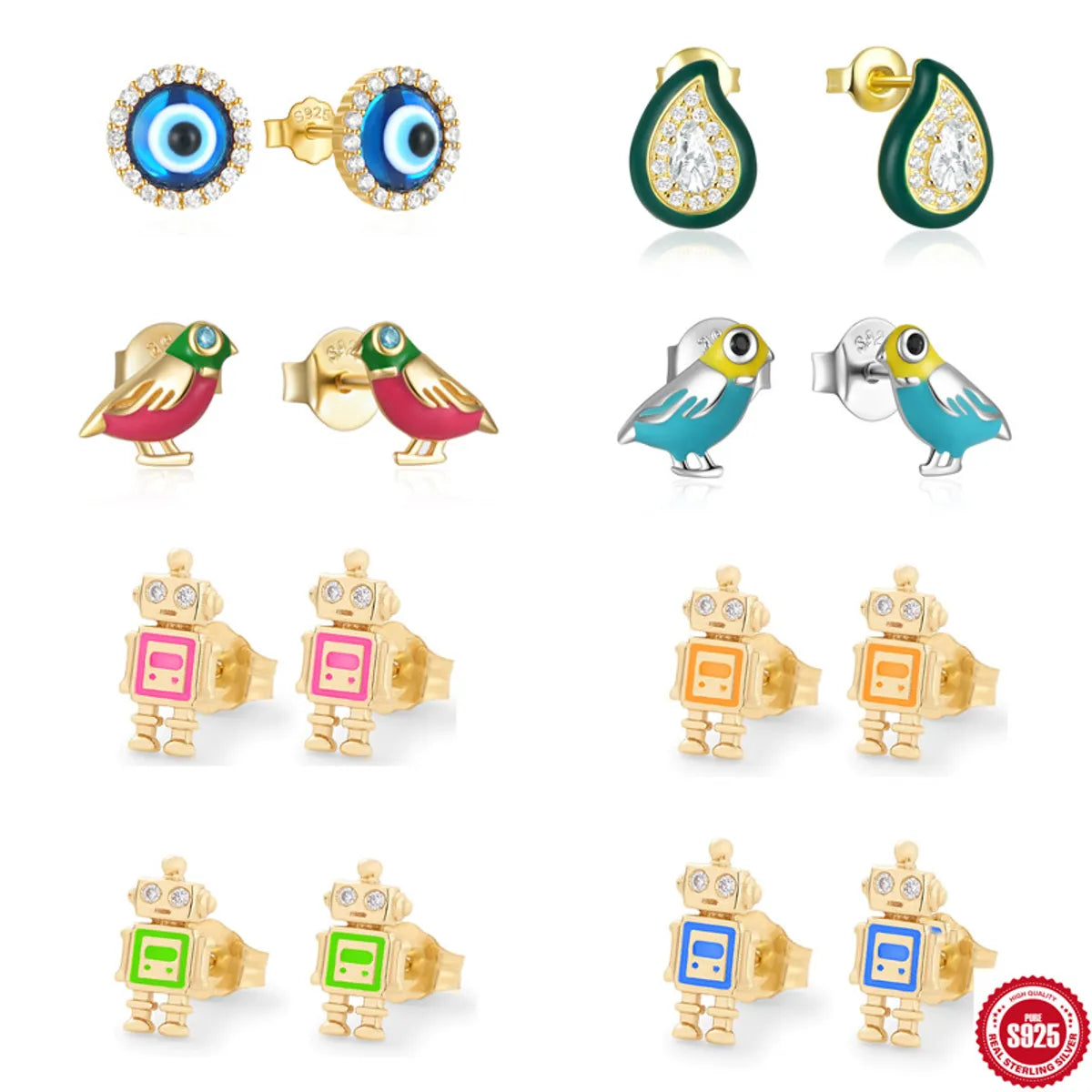 1 Pair Cute Simple Style Cartoon Plating Sterling Silver Zircon Ear Studs