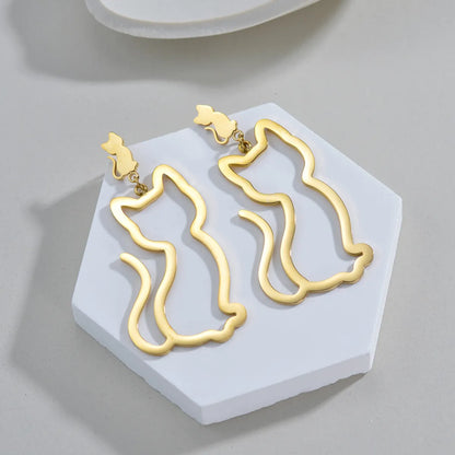 1 Pair Cute Simple Style Cat Plating Hollow Out Stainless Steel 18k Gold Plated Drop Earrings