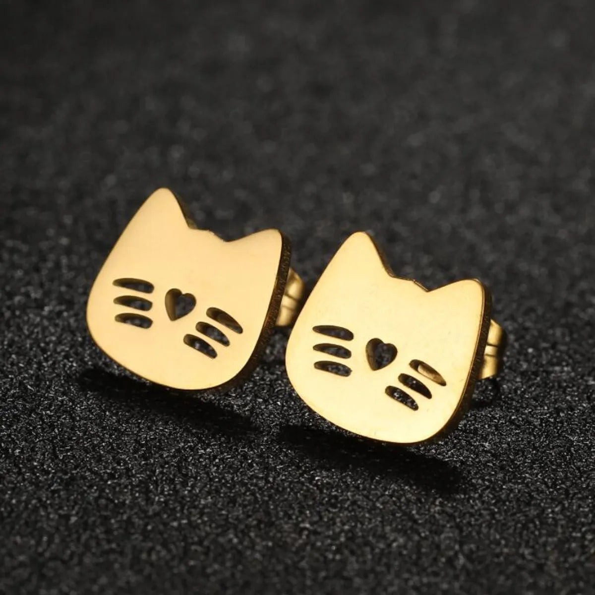 1 Pair Cute Simple Style Cat Plating Hollow Out Stainless Steel Ear Studs