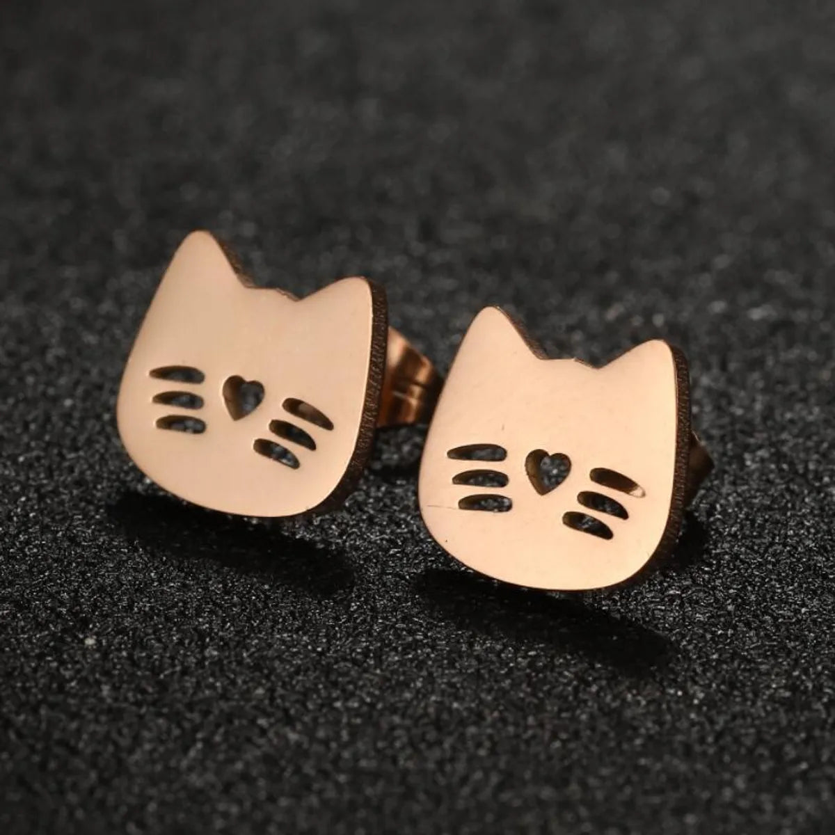 1 Pair Cute Simple Style Cat Plating Hollow Out Stainless Steel Ear Studs