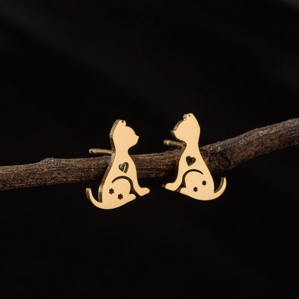 1 Pair Cute Simple Style Cat Polishing 304 Stainless Steel 18K Gold Plated Ear Studs