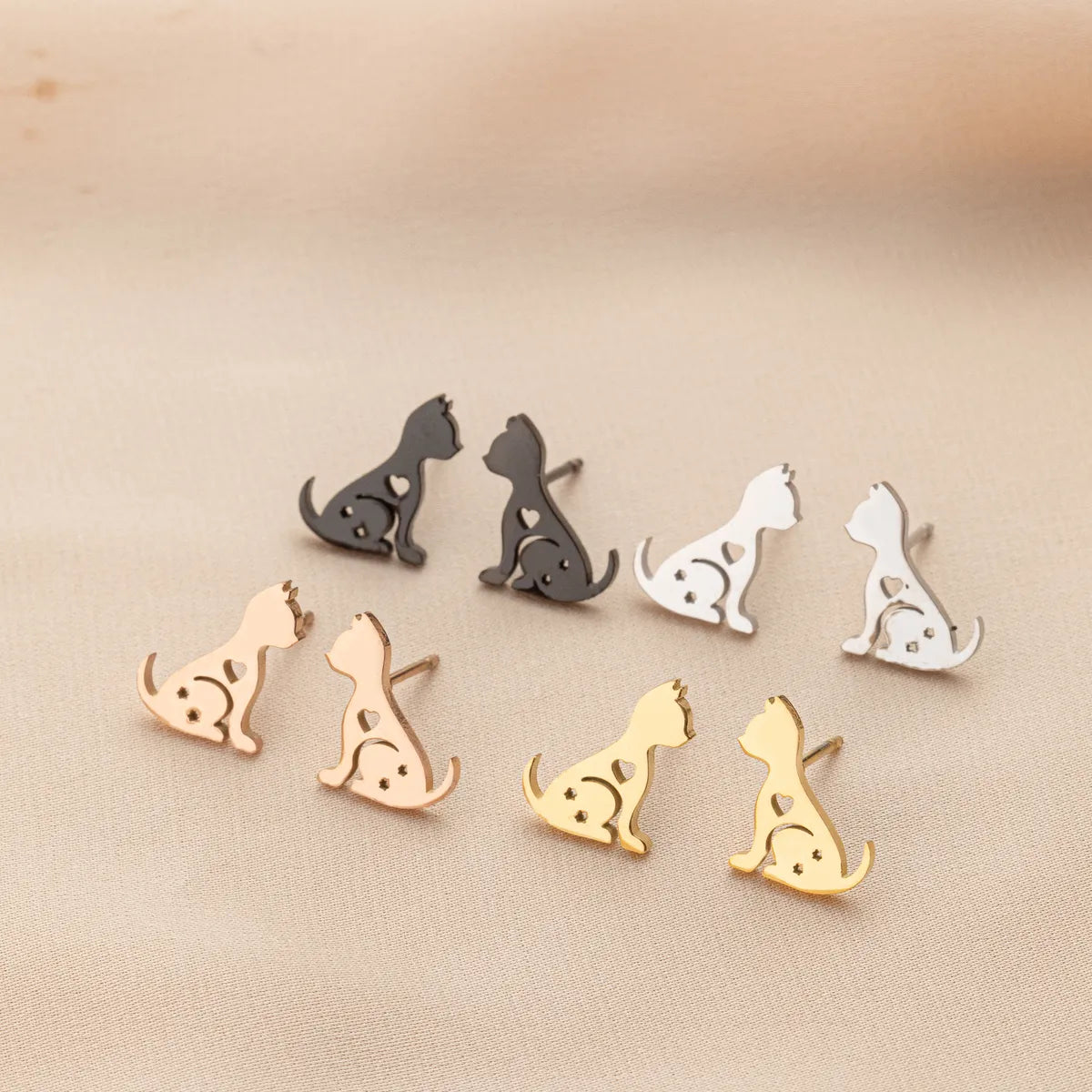 1 Pair Cute Simple Style Cat Polishing 304 Stainless Steel 18K Gold Plated Ear Studs