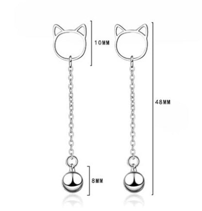 1 Pair Cute Simple Style Cat Tassel Plating Hollow Out Copper White Gold Plated Drop Earrings