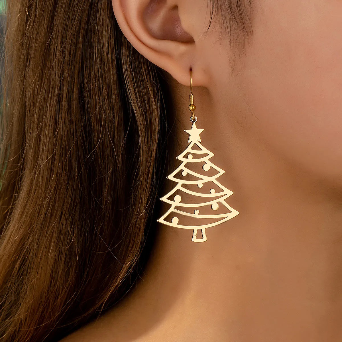 1 Pair Cute Simple Style Christmas Tree Iron Drop Earrings