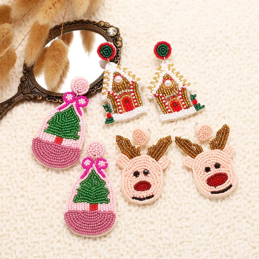 1 Pair Cute Simple Style Christmas Tree Santa Claus Gingerbread Copper Drop Earrings