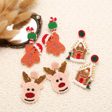 1 Pair Cute Simple Style Christmas Tree Santa Claus Gingerbread Copper Drop Earrings