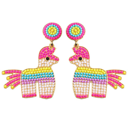 1 Pair Cute Simple Style Classic Style Horse Inlay Alloy Seed Bead K Gold Plated Drop Earrings