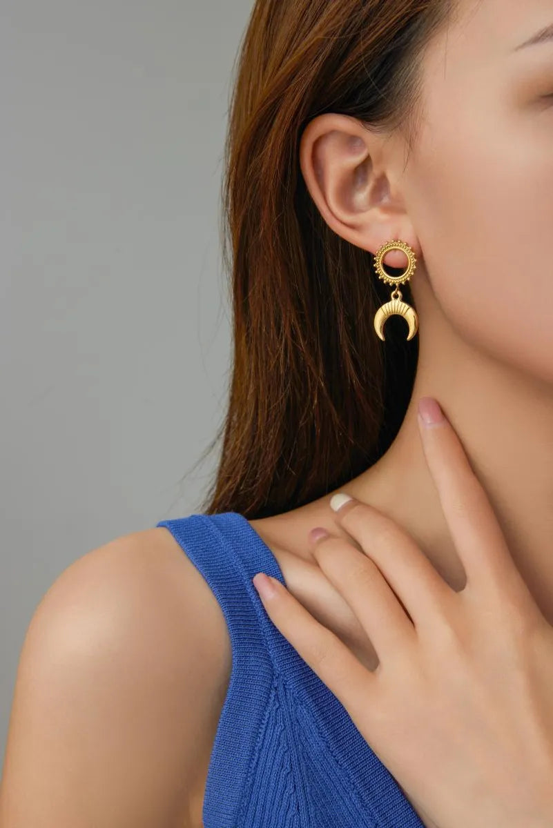 1 Pair Cute Simple Style Classic Style Moon Plating Stainless Steel Titanium Steel Gold Plated Drop Earrings