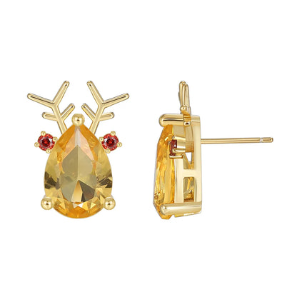 1 Pair Cute Simple Style Classic Style Snowman Deer Plating Inlay Copper Agate Zircon 18k Gold Plated Ear Studs