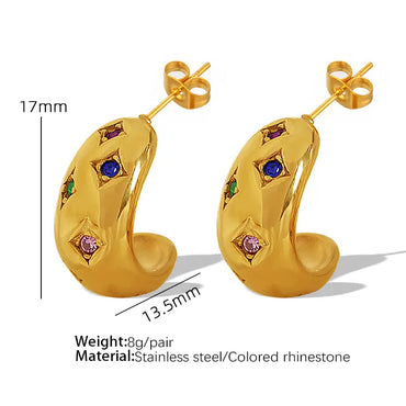 1 Pair Cute Simple Style Commute C Shape Irregular Plating Inlay Titanium Steel Rhinestones 18K Gold Plated Ear Studs