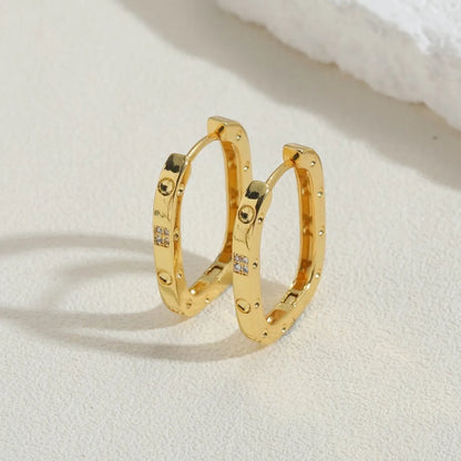 1 Pair Cute Simple Style Commute Square Plating Inlay Copper Zircon 14k Gold Plated White Gold Plated Hoop Earrings