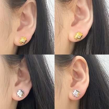 1 Pair Cute Simple Style Commute Square Plating Inlay Copper Zircon 18K Gold Plated Ear Studs