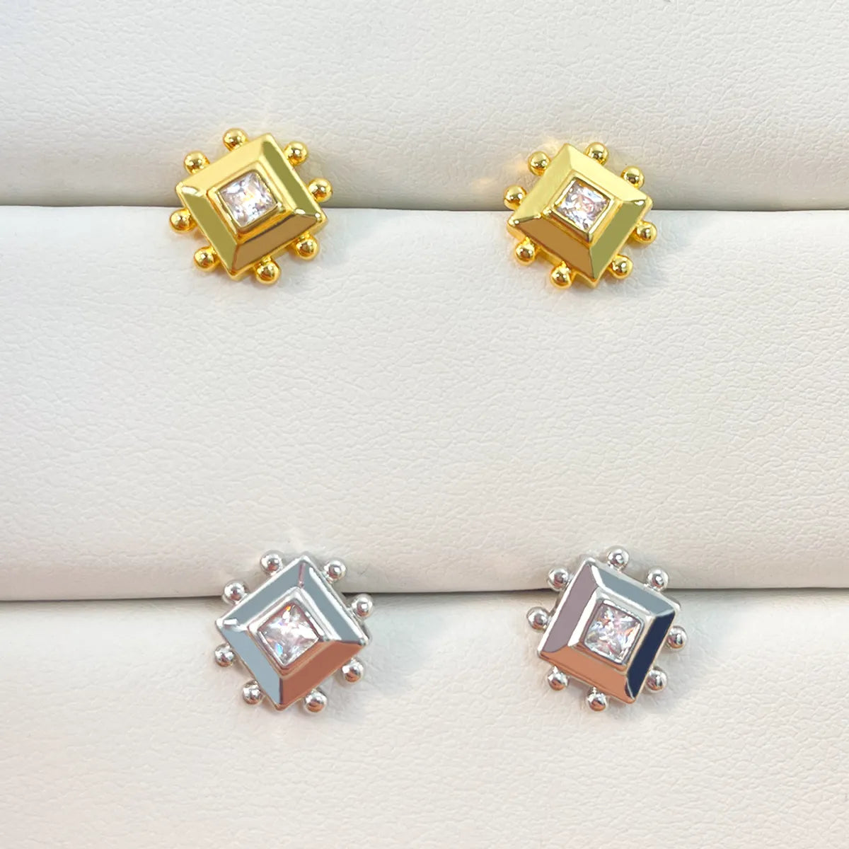 1 Pair Cute Simple Style Commute Square Plating Inlay Copper Zircon 18K Gold Plated Ear Studs