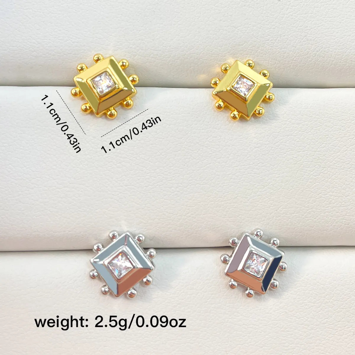 1 Pair Cute Simple Style Commute Square Plating Inlay Copper Zircon 18K Gold Plated Ear Studs