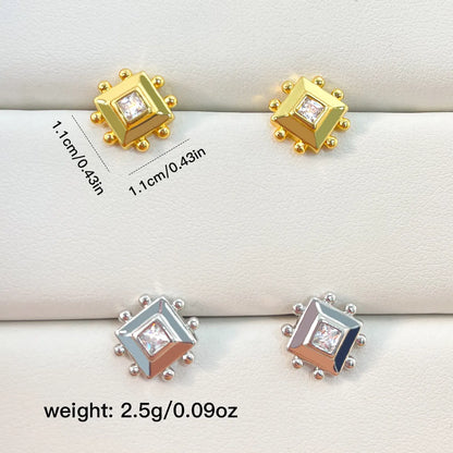 1 Pair Cute Simple Style Commute Square Plating Inlay Copper Zircon 18K Gold Plated Ear Studs