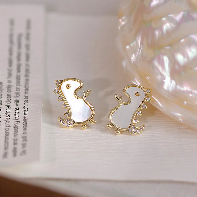 1 Pair Cute Simple Style Dinosaur Plating Inlay Copper Shell Zircon 14k Gold Plated Ear Studs