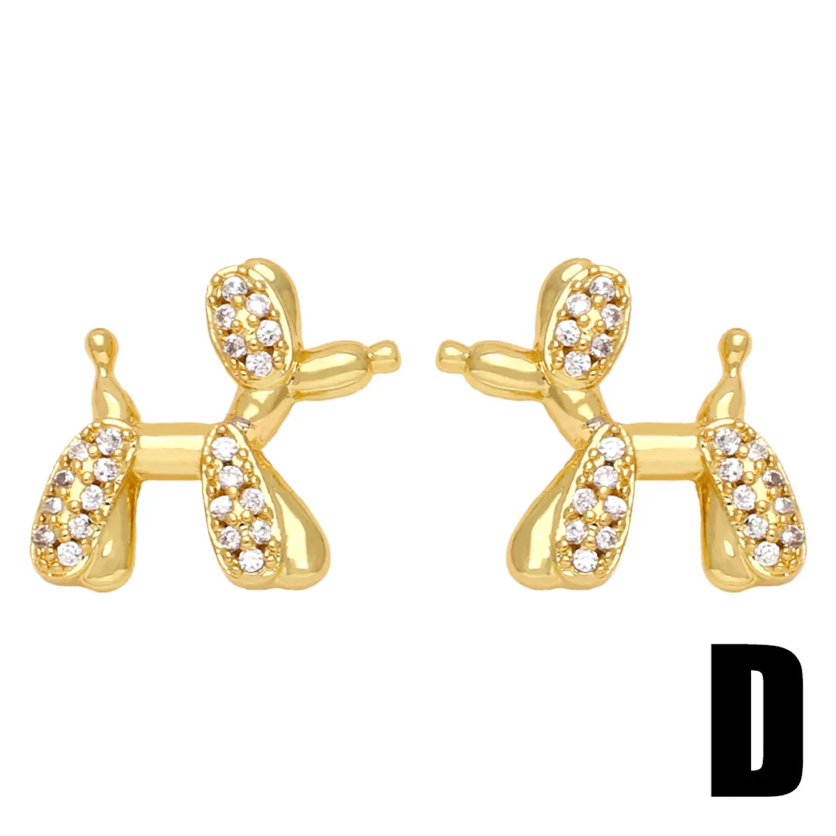 1 Pair Cute Simple Style Dog Bear Plating Inlay Copper Zircon 18k Gold Plated Ear Studs