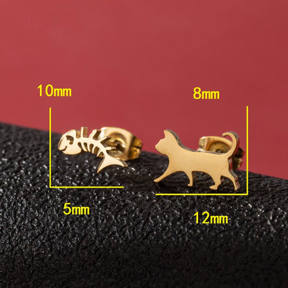 1 Pair Cute Simple Style Dog Cat Flower Polishing Hollow Out 304 Stainless Steel 18K Gold Plated Ear Studs