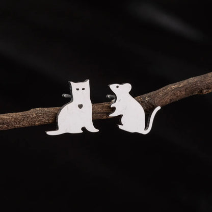 1 Pair Cute Simple Style Dog Cat Irregular Polishing Plating 304 Stainless Steel 18K Gold Plated Ear Studs