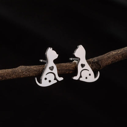 1 Pair Cute Simple Style Dog Cat Irregular Polishing Plating 304 Stainless Steel 18K Gold Plated Ear Studs