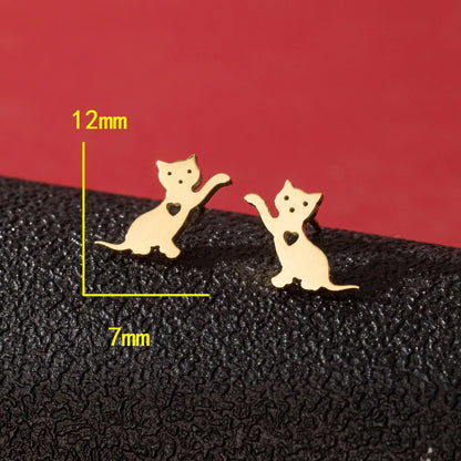 1 Pair Cute Simple Style Dog Cat Irregular Polishing Plating 304 Stainless Steel 18K Gold Plated Ear Studs