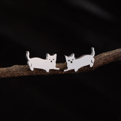 1 Pair Cute Simple Style Dog Cat Irregular Polishing Plating 304 Stainless Steel 18K Gold Plated Ear Studs