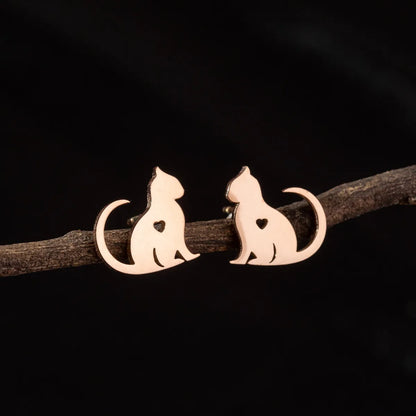 1 Pair Cute Simple Style Dog Cat Irregular Polishing Plating 304 Stainless Steel 18K Gold Plated Ear Studs