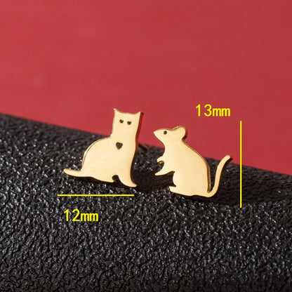 1 Pair Cute Simple Style Dog Cat Irregular Polishing Plating 304 Stainless Steel 18K Gold Plated Ear Studs