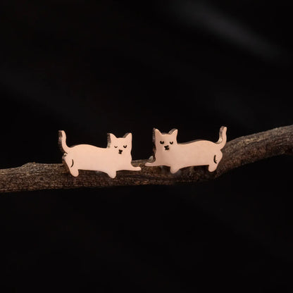 1 Pair Cute Simple Style Dog Cat Irregular Polishing Plating 304 Stainless Steel 18K Gold Plated Ear Studs