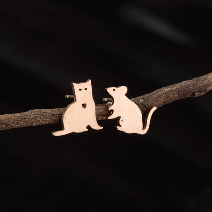 1 Pair Cute Simple Style Dog Cat Irregular Polishing Plating 304 Stainless Steel 18K Gold Plated Ear Studs