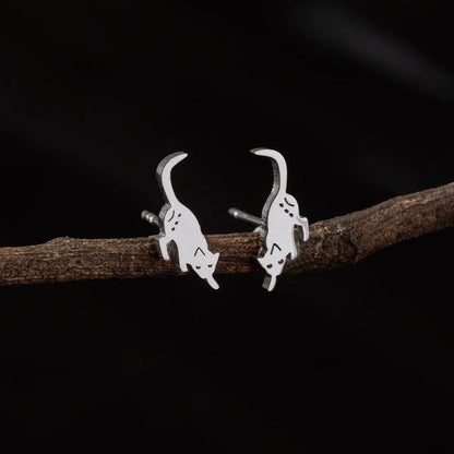 1 Pair Cute Simple Style Dog Cat Irregular Polishing Plating 304 Stainless Steel 18K Gold Plated Ear Studs