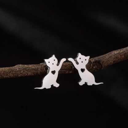 1 Pair Cute Simple Style Dog Cat Irregular Polishing Plating 304 Stainless Steel 18K Gold Plated Ear Studs