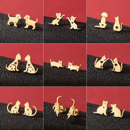 1 Pair Cute Simple Style Dog Cat Irregular Polishing Plating 304 Stainless Steel 18K Gold Plated Ear Studs