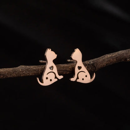 1 Pair Cute Simple Style Dog Cat Irregular Polishing Plating 304 Stainless Steel 18K Gold Plated Ear Studs