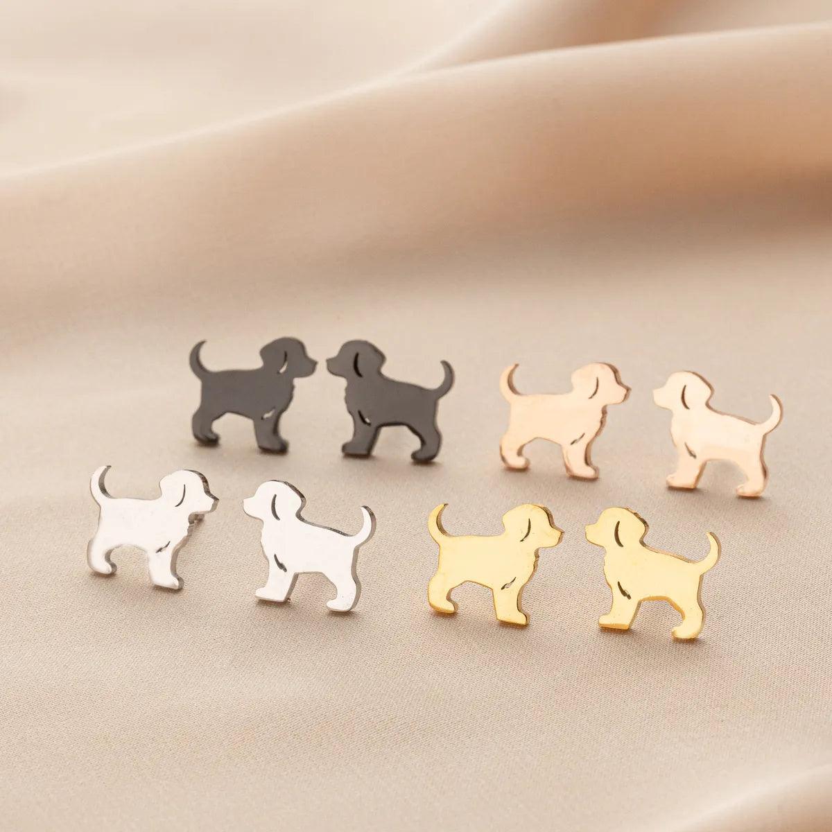 1 Pair Cute Simple Style Dog Cat Irregular Polishing Plating 304 Stainless Steel 18K Gold Plated Ear Studs