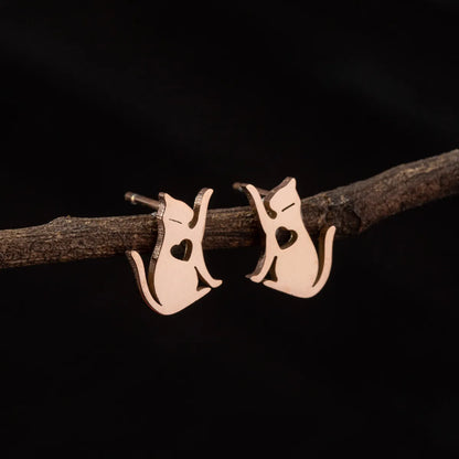 1 Pair Cute Simple Style Dog Cat Irregular Polishing Plating 304 Stainless Steel 18K Gold Plated Ear Studs