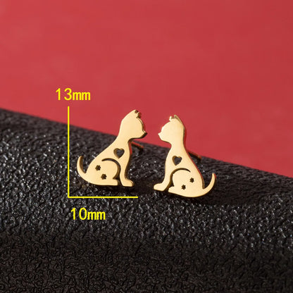 1 Pair Cute Simple Style Dog Cat Irregular Polishing Plating 304 Stainless Steel 18K Gold Plated Ear Studs