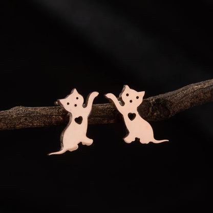 1 Pair Cute Simple Style Dog Cat Irregular Polishing Plating 304 Stainless Steel 18K Gold Plated Ear Studs