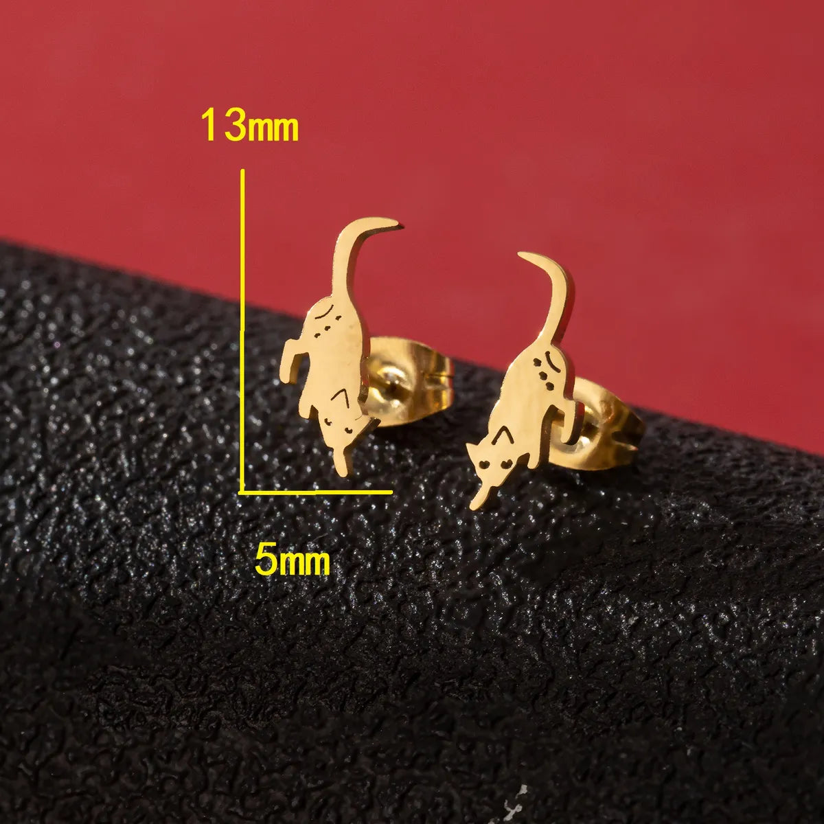 1 Pair Cute Simple Style Dog Cat Irregular Polishing Plating 304 Stainless Steel 18K Gold Plated Ear Studs