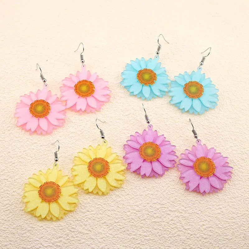 1 Pair Cute Simple Style Flower Arylic Alloy Drop Earrings