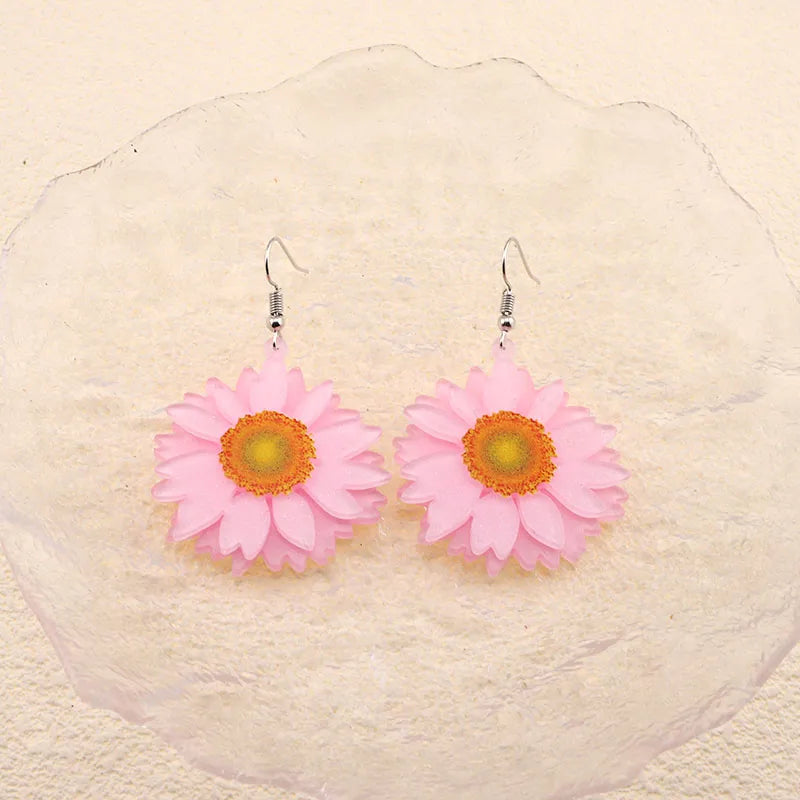 1 Pair Cute Simple Style Flower Arylic Alloy Drop Earrings