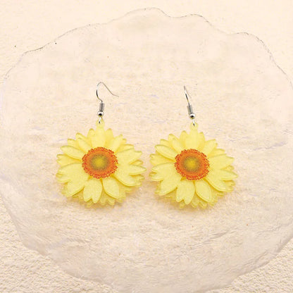 1 Pair Cute Simple Style Flower Arylic Alloy Drop Earrings