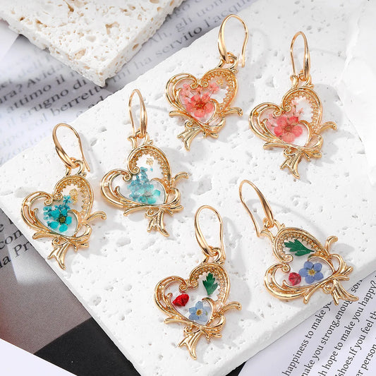 1 Pair Cute Simple Style Flower Petal Alloy Dried Flower Resin Drop Earrings