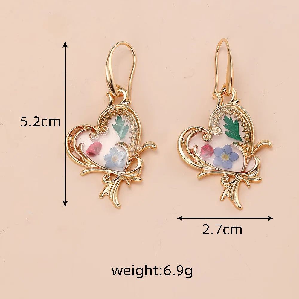 1 Pair Cute Simple Style Flower Petal Alloy Dried Flower Resin Drop Earrings